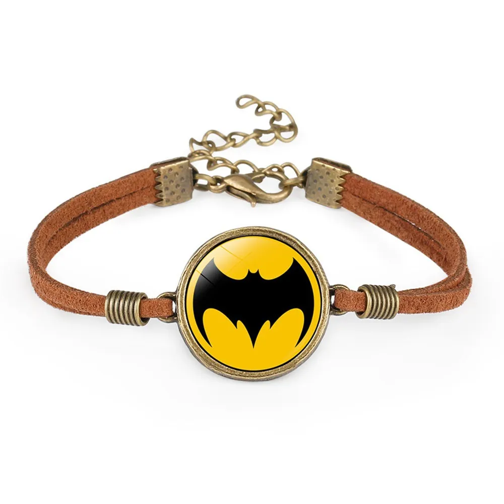 Captain Marvel Batman Deadpool Glass Cabochon Bracelet – Velvet Cord Superhero Emblem Wristband, Marvel & DC Charm Bracelet, Unisex Fan Gift